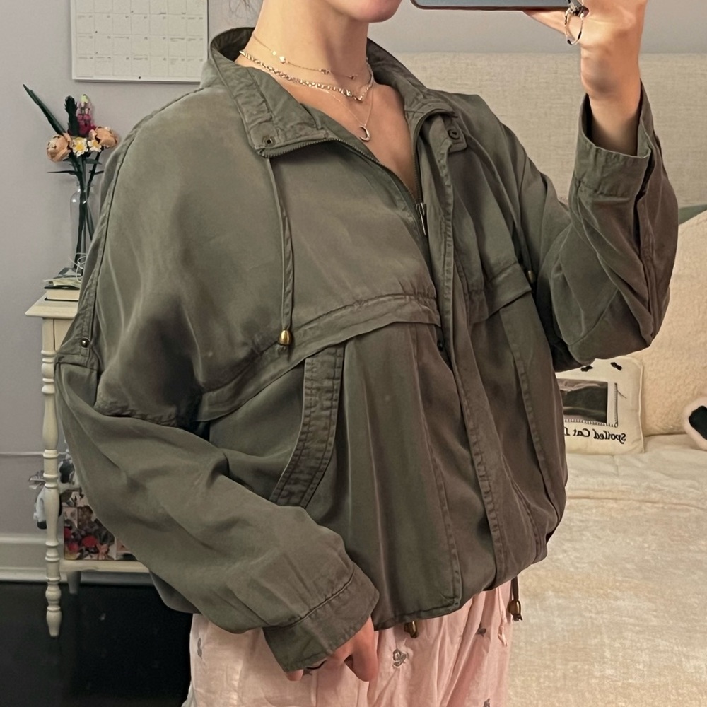 Army Green Cargo Zip Up Jacket